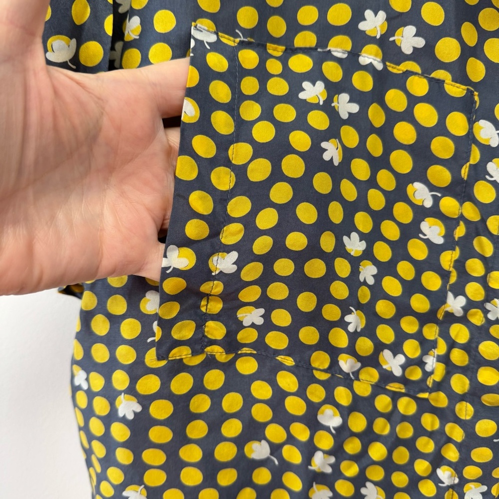 CAbi 100% Silk Clover Polka Dot Yellow Blouse Style #183 Button Down Boxy Cut XS - Picture 5 of 12